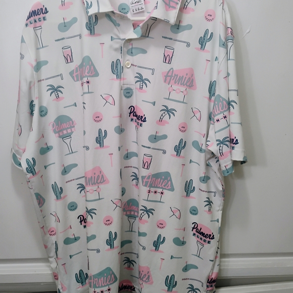 PUMA x Arnold Palmer Golf Polo Shirt Men's XL Pink Blue Retro Tropical Arnie's - Picture 5 of 5